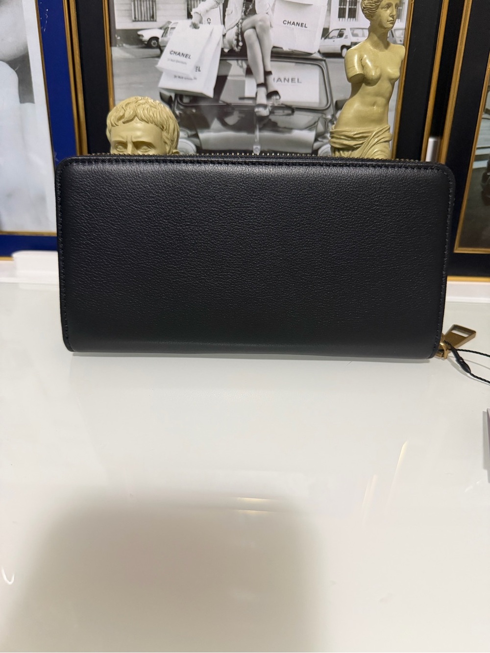 NWT Kurt Geiger Black Leather Zip-Around Wallet with Gold Emblem - Picture 3 of 9